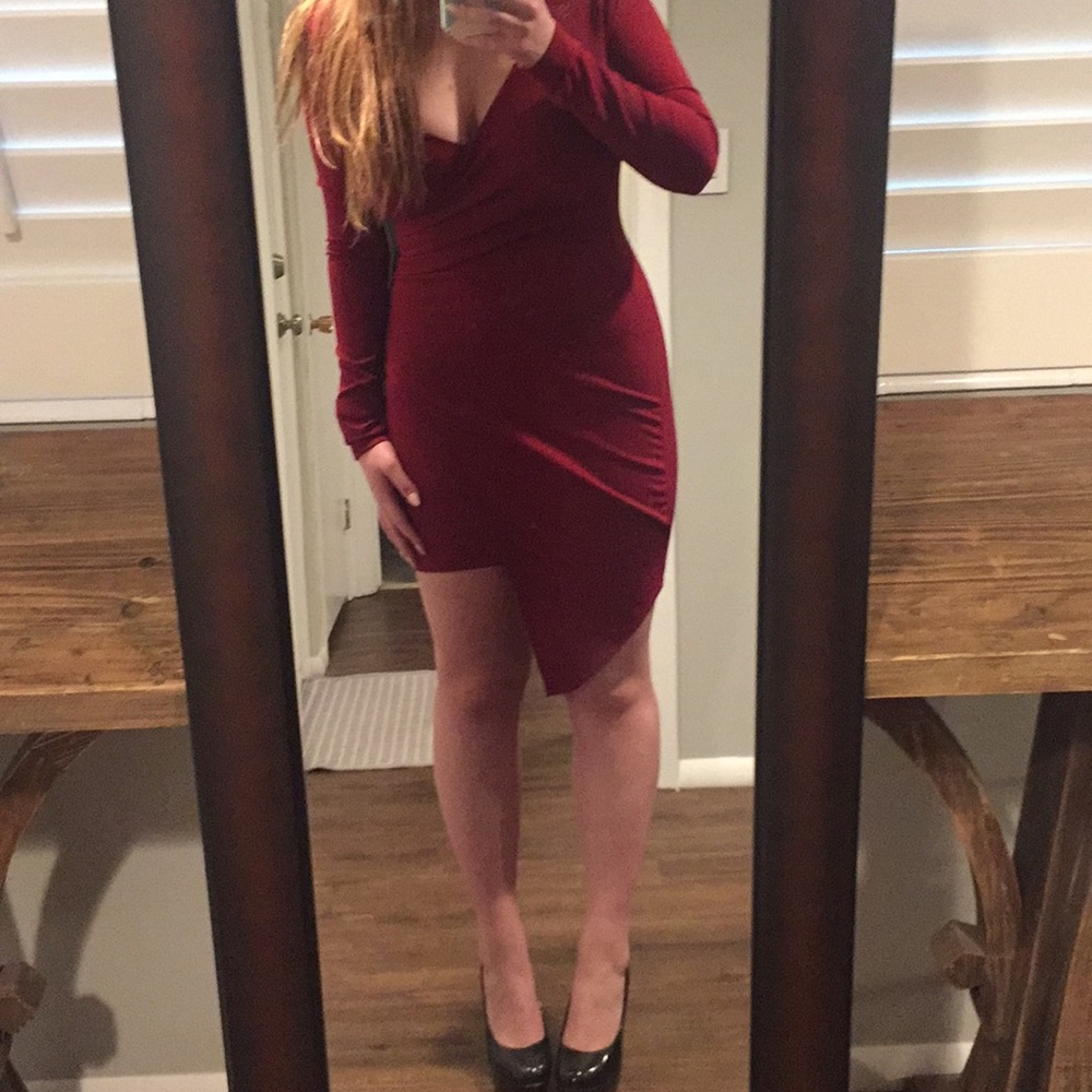 Red Asymmetrical Bodycon Dress